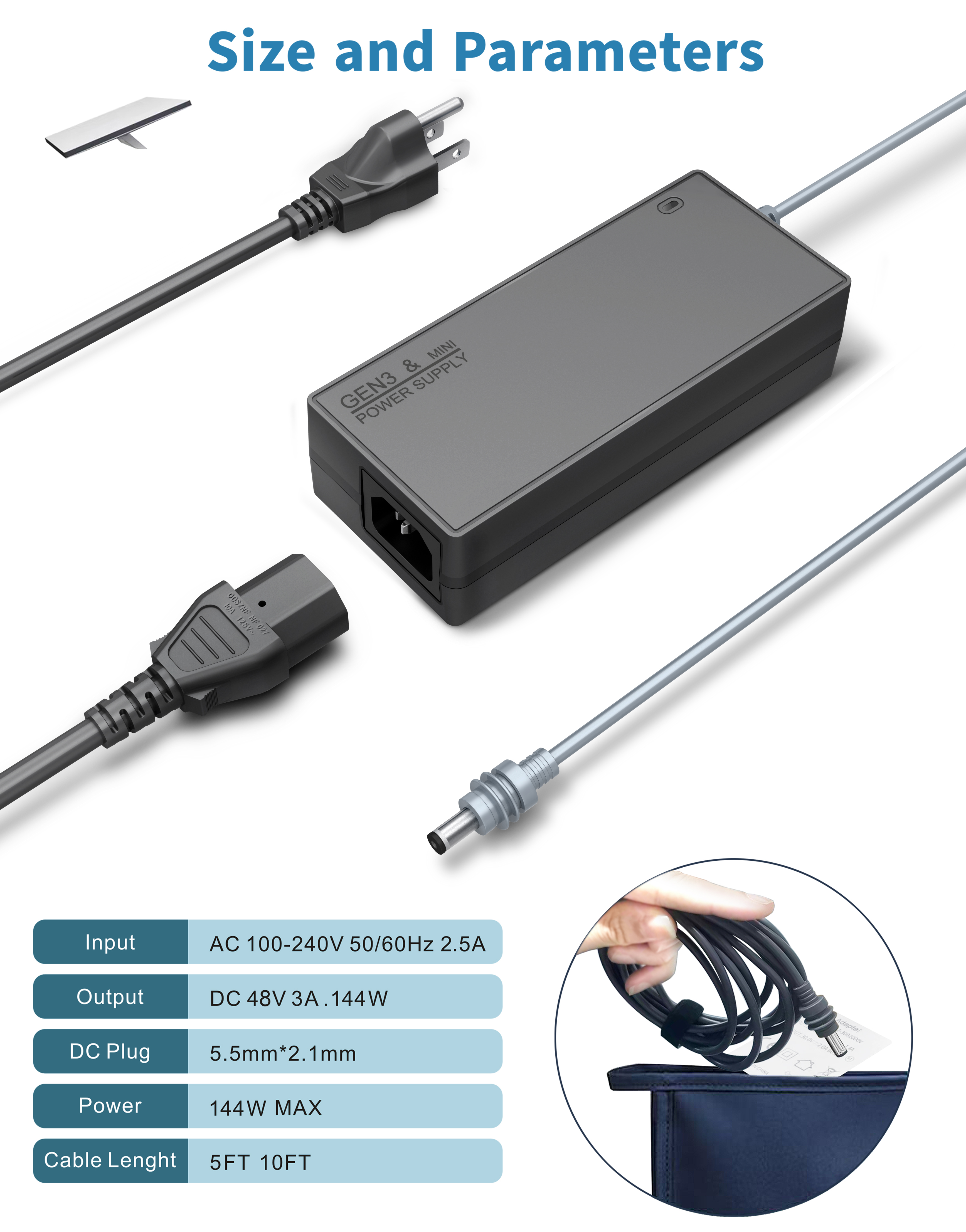 144W 美规适配器+DC5521防水公头